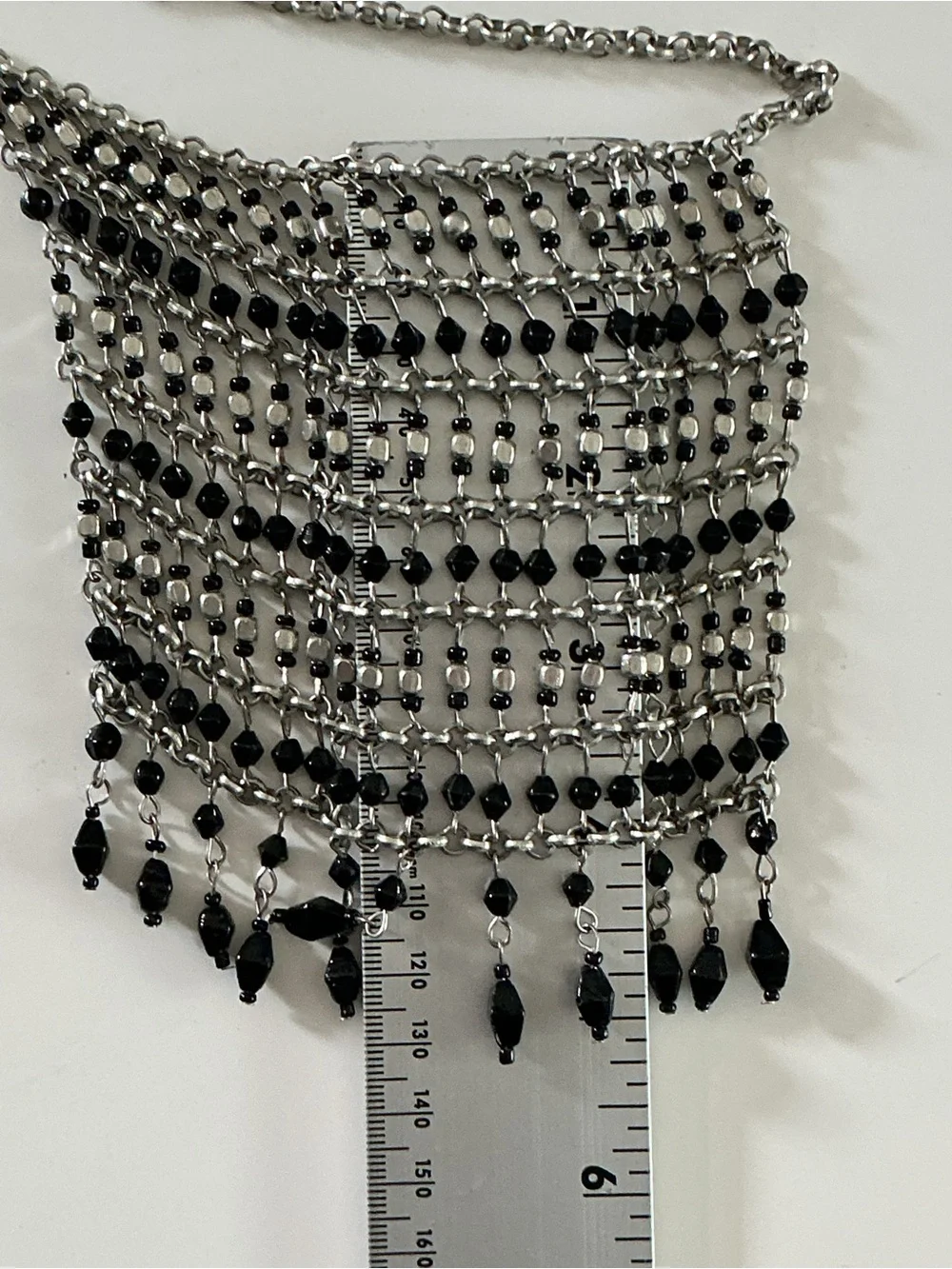 Elegant Black Beaded Chain Link Layered Fringe Statement Necklace Women Jewelry